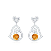 1 Carat Round Citrine and Diamond Heart Drop Earrings