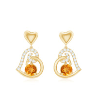 1 Carat Round Citrine and Diamond Heart Drop Earrings