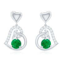 0.9 Carat Round Emerald and Diamond Heart Drop Earrings