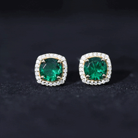 1.6 Carat Lab Grown Emerald Stud Earrings with Diamond Halo