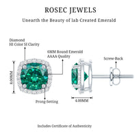 1.6 Carat Lab Grown Emerald Stud Earrings with Diamond Halo