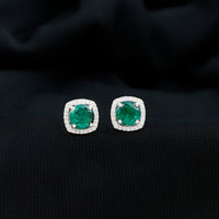1.6 Carat Lab Grown Emerald Stud Earrings with Diamond Halo