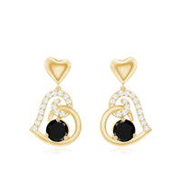 Heart Drop Earring with Black Spinel and Diamond Accent