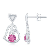 Real Pink Tourmaline and Diamond Heart Drop Earrings