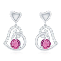 Real Pink Tourmaline and Diamond Heart Drop Earrings