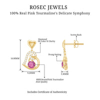 Real Pink Tourmaline and Diamond Heart Drop Earrings