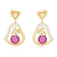 Real Pink Tourmaline and Diamond Heart Drop Earrings