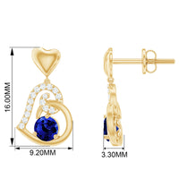 Created Blue Sapphire and Diamond Heart Drop Earrings