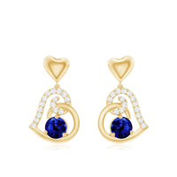 Created Blue Sapphire and Diamond Heart Drop Earrings
