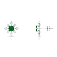 Certified Emerald and Diamond Contemporary Flower Stud Earrings