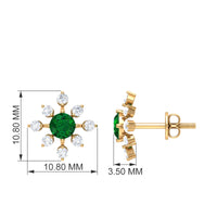 Certified Emerald and Diamond Contemporary Flower Stud Earrings