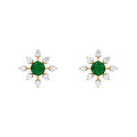 Certified Emerald and Diamond Contemporary Flower Stud Earrings