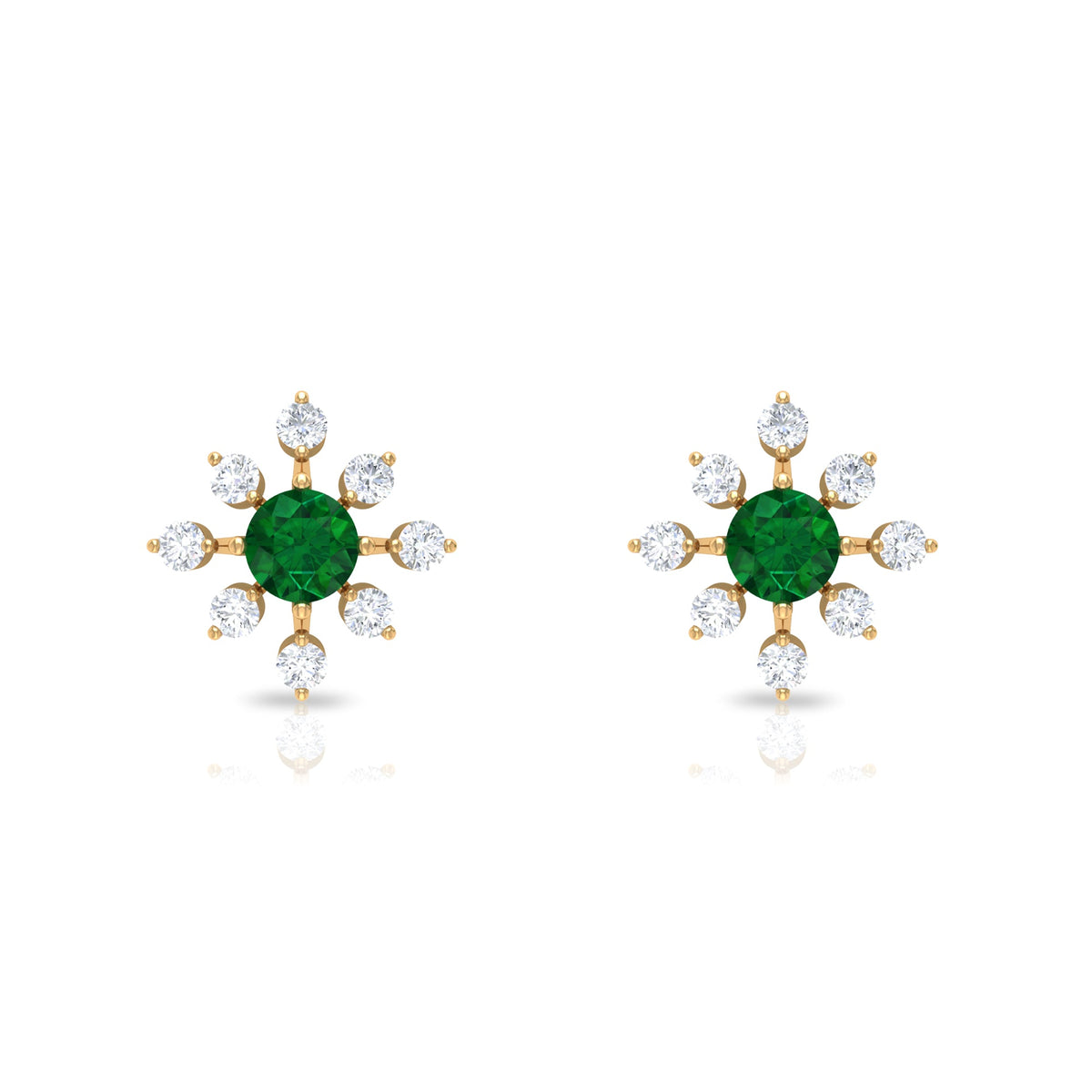 Certified Emerald and Diamond Contemporary Flower Stud Earrings