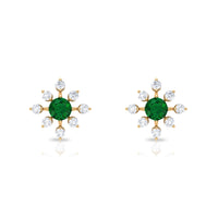 Certified Emerald and Diamond Contemporary Flower Stud Earrings