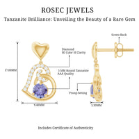 1 Carat Tanzanite and Diamond Heart Drop Earrings
