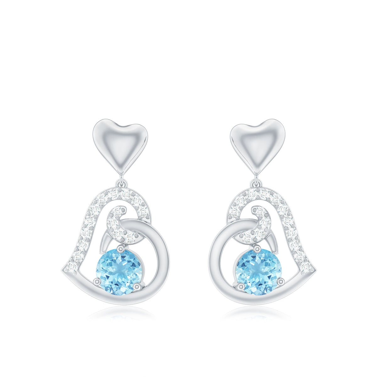 Natural Aquamarine Heart Drop Earrings with Diamond