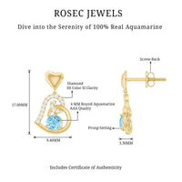 Natural Aquamarine Heart Drop Earrings with Diamond