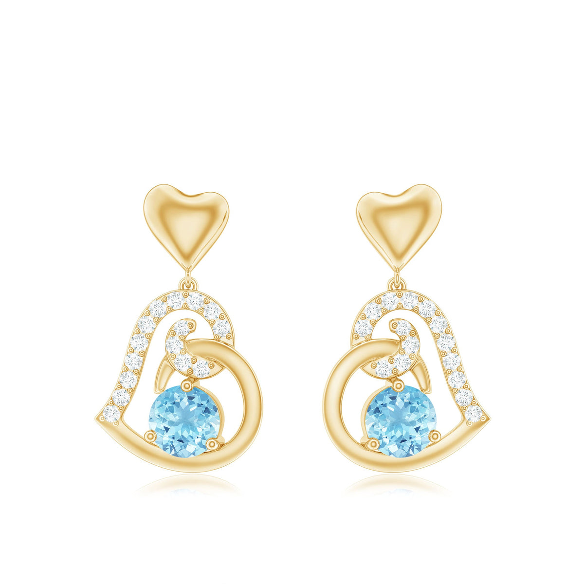 Natural Aquamarine Heart Drop Earrings with Diamond
