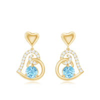 Natural Aquamarine Heart Drop Earrings with Diamond