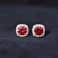 2.7 CT Round Lab Grown Ruby Bridal Stud Earrings with Diamond