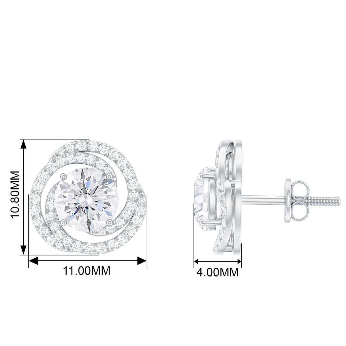 Rosec Jewels 2.25 CT moissanite braided halo stud earrings with intricate design and sparkling central stones.