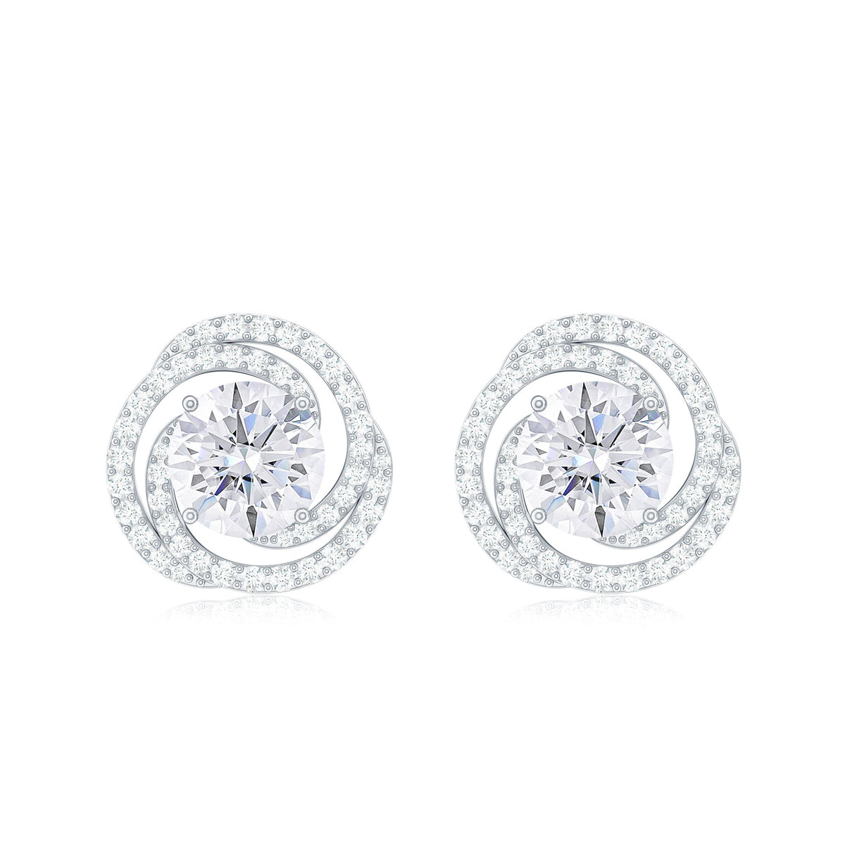 Rosec Jewels 2.25 CT moissanite braided halo stud earrings with sparkling gemstones and intricate braided design.