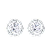 Rosec Jewels 2.25 CT moissanite braided halo stud earrings with sparkling gemstones and intricate braided design.