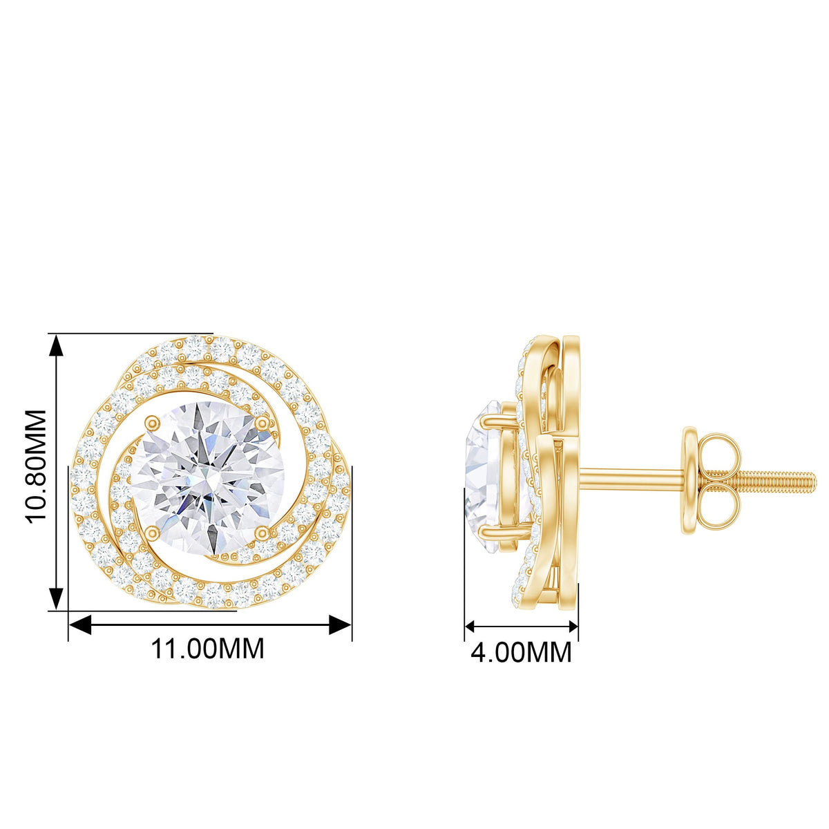 Rosec Jewels 2.25 CT Moissanite braided halo stud earrings with sparkling stones and intricate design.
