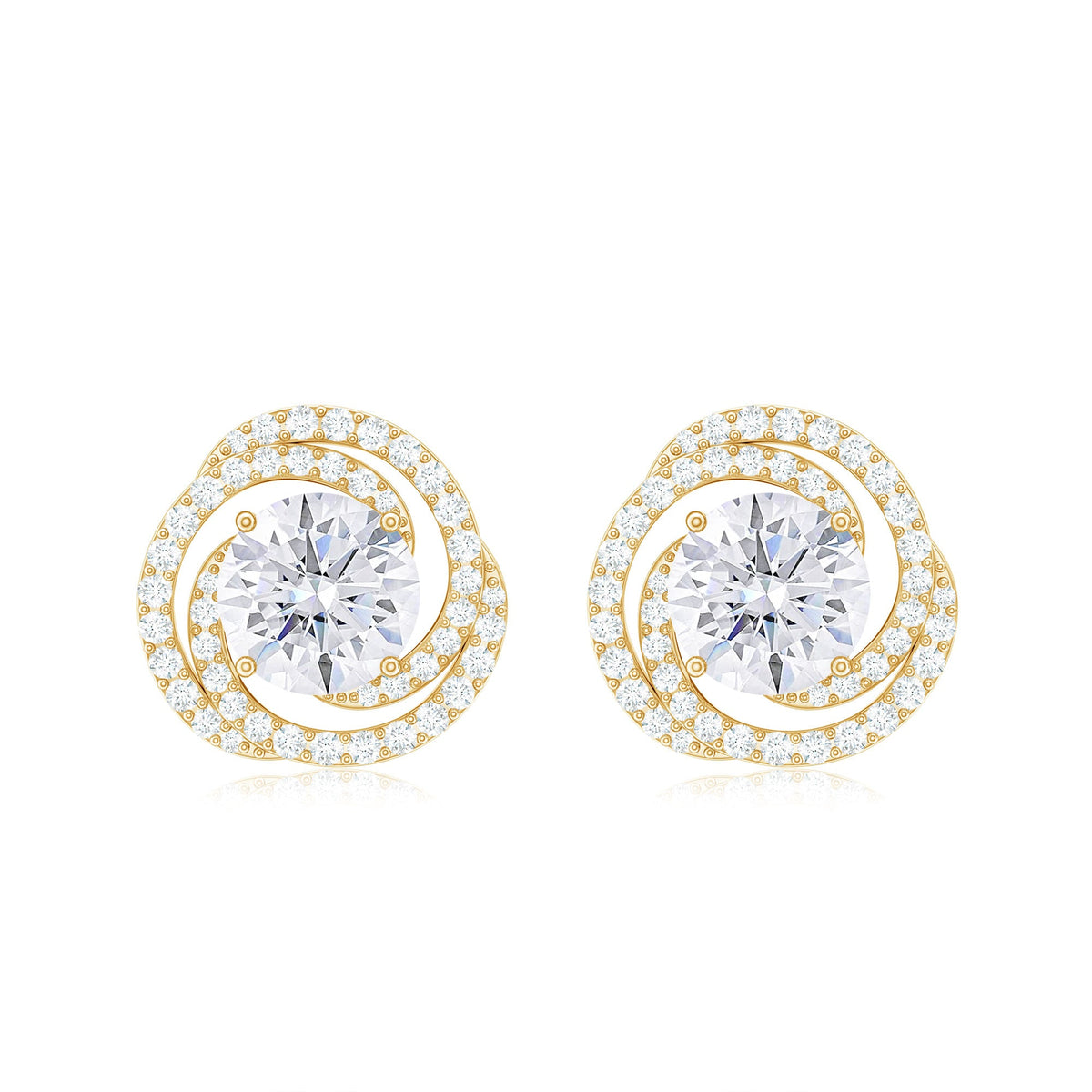 Rosec Jewels 2.25 CT moissanite braided halo stud earrings, showcasing sparkling stones in a detailed jewelry design