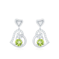 Solitaire Peridot Heart Drop Earrings with Diamond Accent