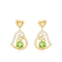 Solitaire Peridot Heart Drop Earrings with Diamond Accent