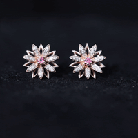Round Pink Tourmaline Flower Stud Earrings with Diamond