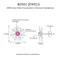 Round Pink Tourmaline Flower Stud Earrings with Diamond
