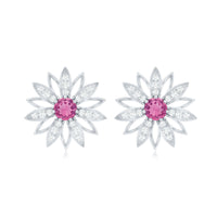 Round Pink Tourmaline Flower Stud Earrings with Diamond