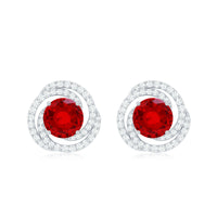 Lab Created Ruby and Diamond Spiral Stud Earrings