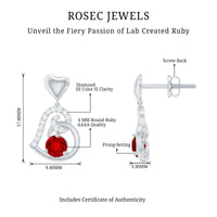 Lab Created Ruby and Diamond Heart Drop Earrings