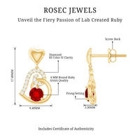 Lab Created Ruby and Diamond Heart Drop Earrings