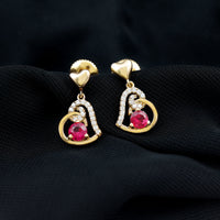 Lab Created Ruby and Diamond Heart Drop Earrings