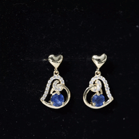 Real 0.8 Carat Blue Sapphire and Diamond Dangling Earrings