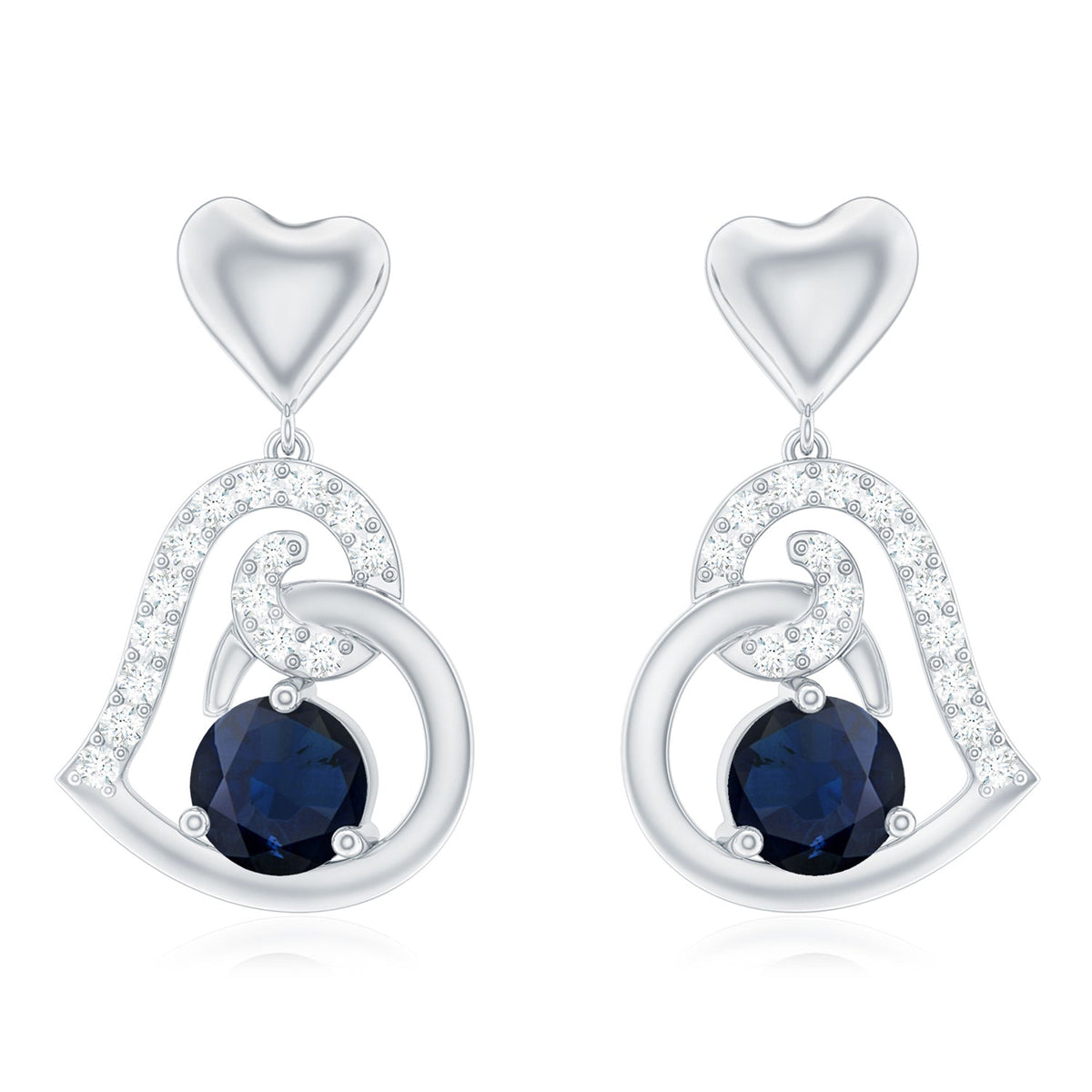 Real 0.8 Carat Blue Sapphire and Diamond Dangling Earrings
