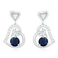 Real 0.8 Carat Blue Sapphire and Diamond Dangling Earrings