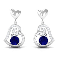 Real 0.8 Carat Blue Sapphire and Diamond Dangling Earrings