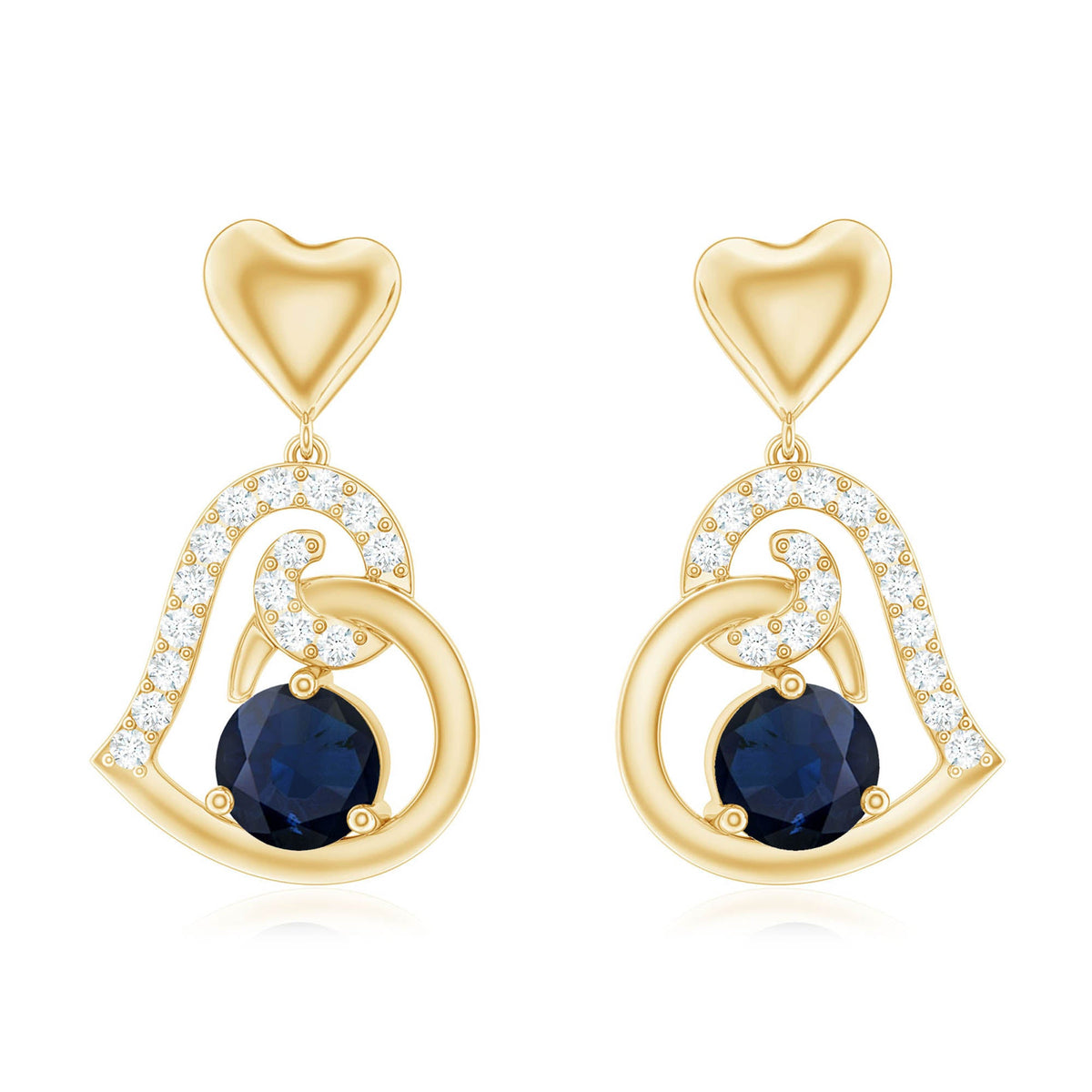 Real 0.8 Carat Blue Sapphire and Diamond Dangling Earrings
