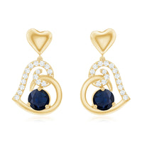 Real 0.8 Carat Blue Sapphire and Diamond Dangling Earrings