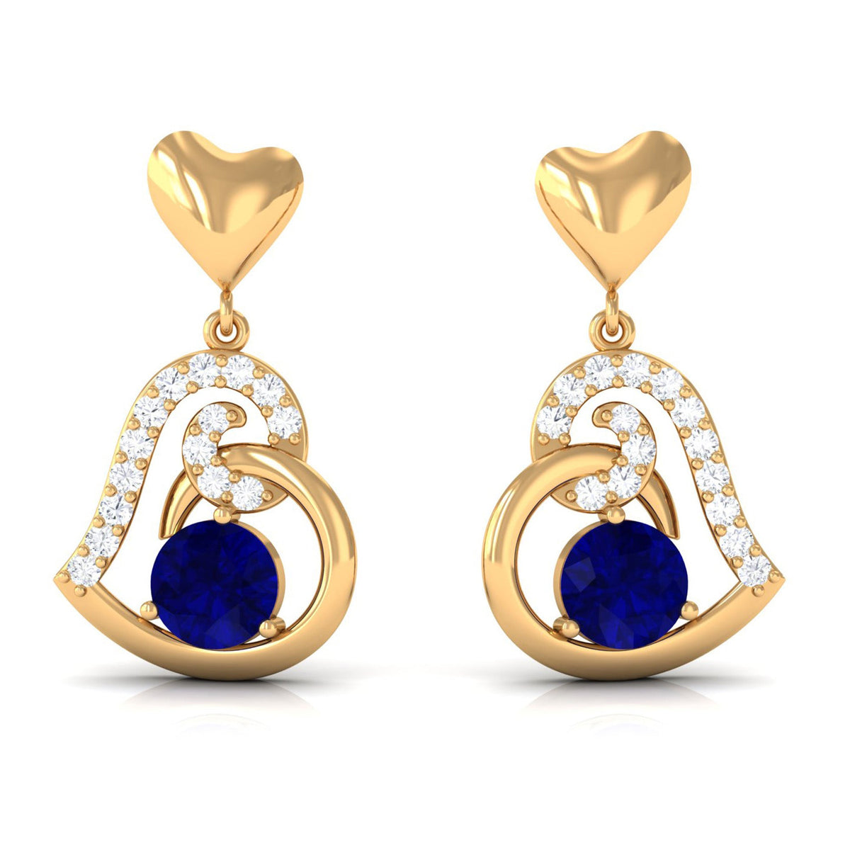 Real 0.8 Carat Blue Sapphire and Diamond Dangling Earrings