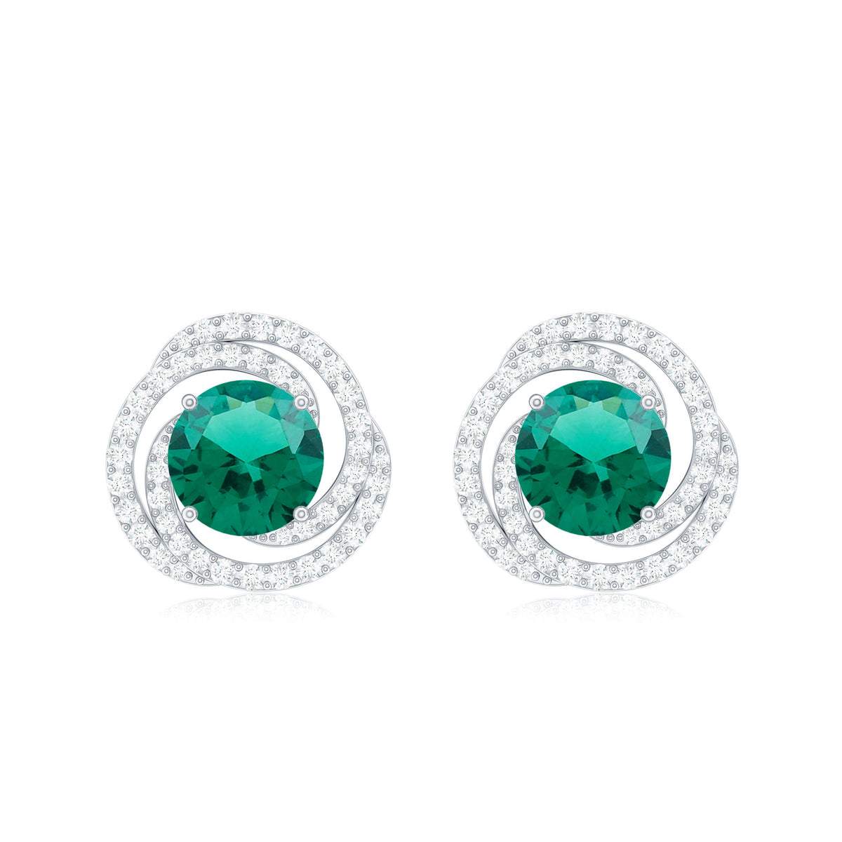 Lab Created Emerald and Diamond Spiral Stud Earrings