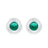 Lab Created Emerald and Diamond Spiral Stud Earrings