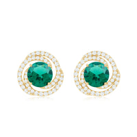 Lab Created Emerald and Diamond Spiral Stud Earrings