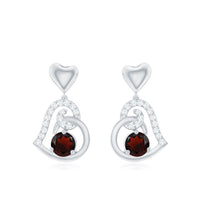 Garnet Heart Drop Earrings with Diamond Accent