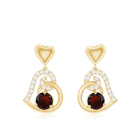 Garnet Heart Drop Earrings with Diamond Accent